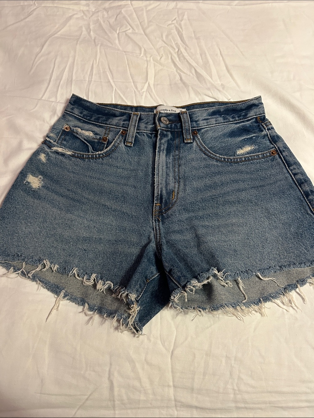 Abercrombie & Fitch Distressed Medium Blue Denim Cutoff Shorts